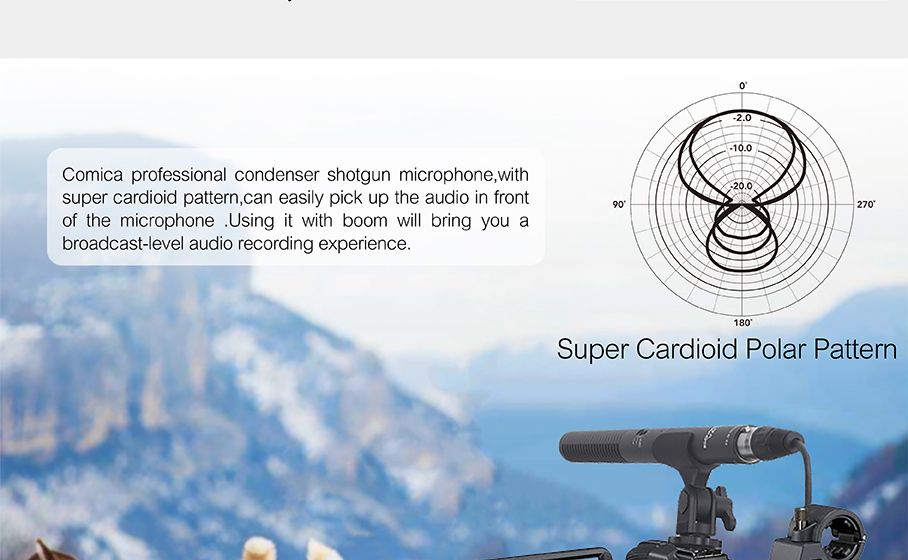  - CoMica CVM-VP2 Shotgun videomikrofon Super Cardioid med 3.5mm & XLR-kabel