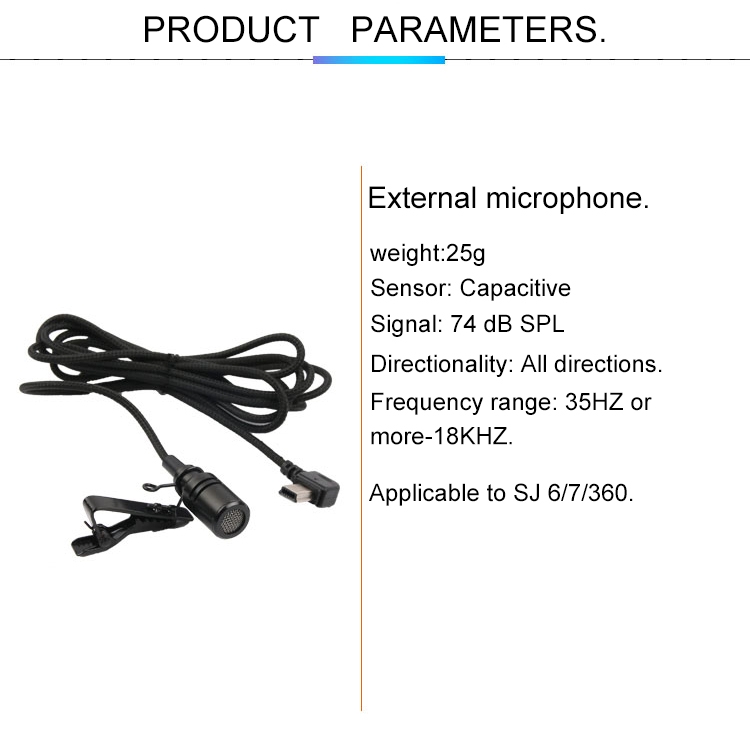 Lavaliermikrofon med slipsklämma för actionkameror med Mini USB-b5