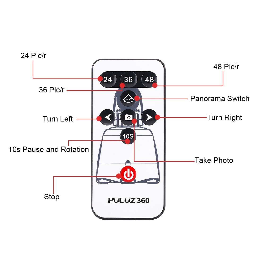 Puluz 360 graders rotationshuvud + fjärr + GoPro-adapter + mobil-adapter