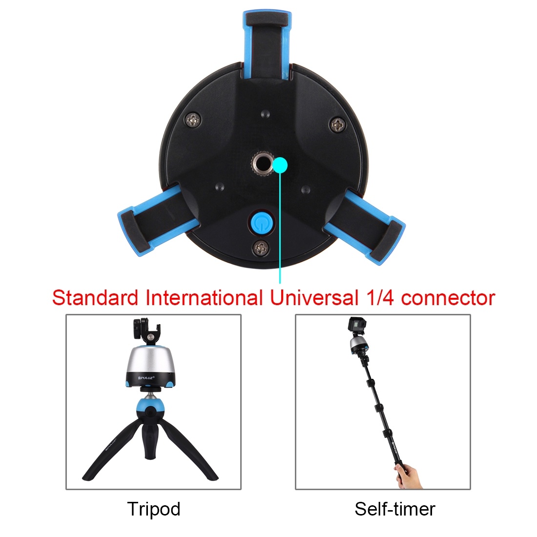 Puluz 360 graders rotationshuvud + fjärr + GoPro-adapter + mobil-adapter