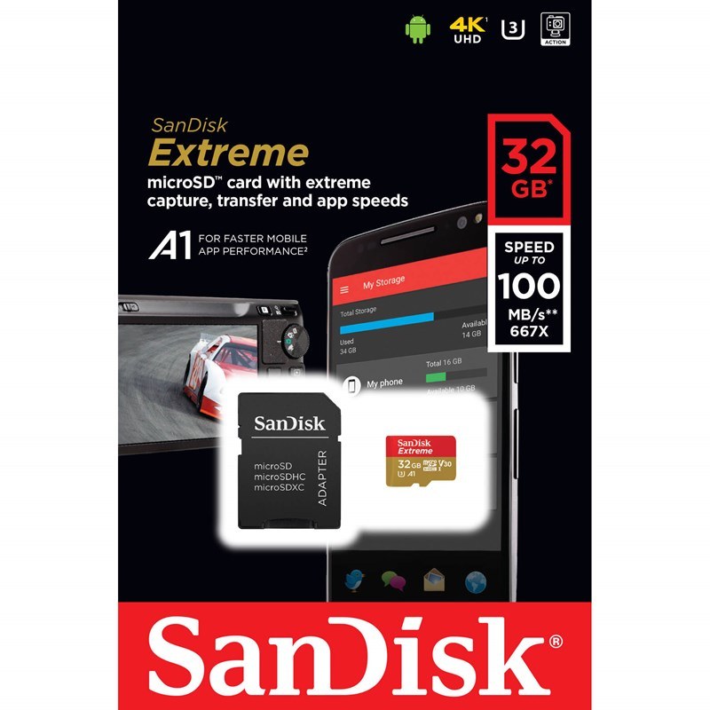  SanDisk Minneskort MicroSDHC Extreme 32GB+Adap Rescue Pro Deluxe 100MB/s