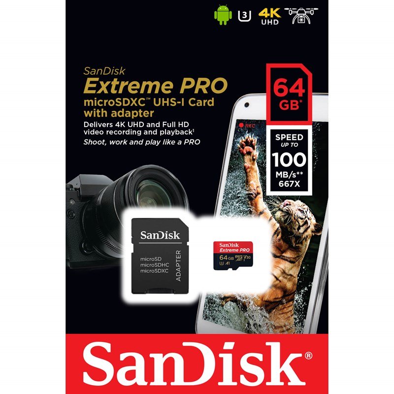 SanDisk Minneskort MicroSDXC Extreme Pro 64GB 170MB/s A2 C10 V30 U3