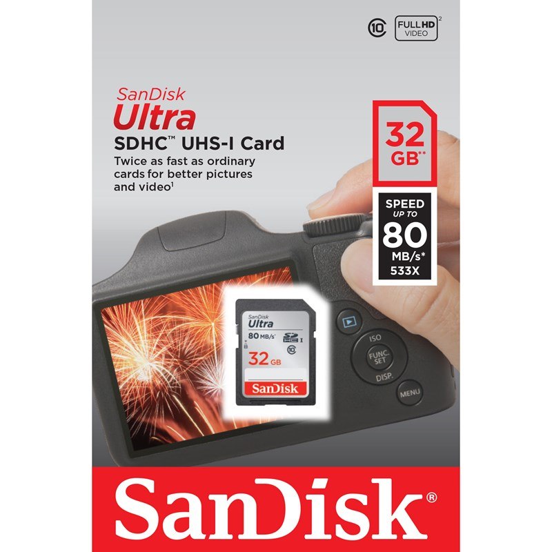 SanDisk Minneskort SDHC Ultra 32GB 80MB/s UHS-I