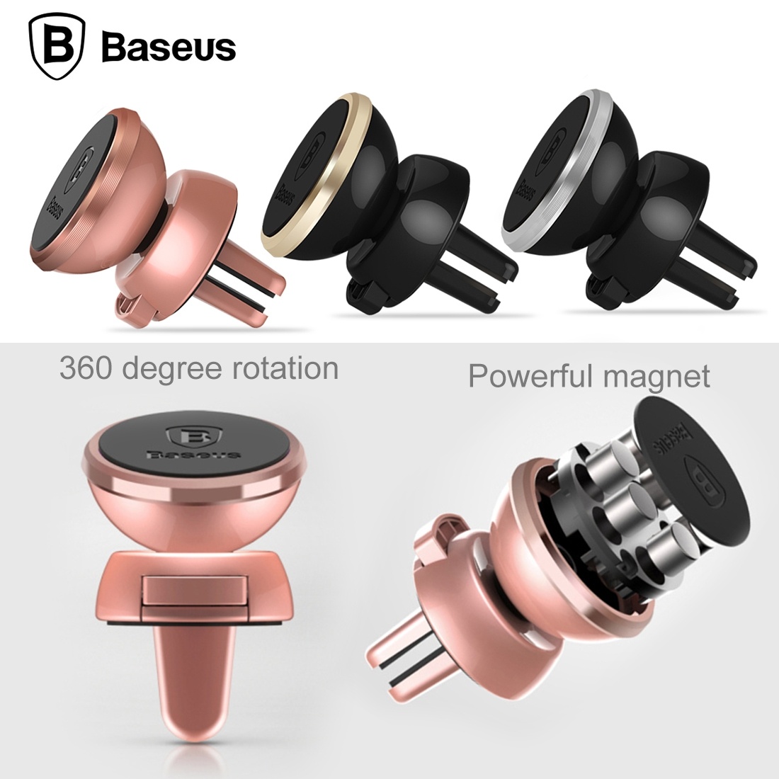 Baseus 360 graders mobilhållare som fästes i bilens ventilationsgaller