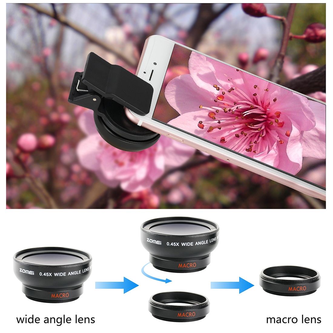ZOMEI (3 i 1) Universal Vidvinkel-, Fisheye- & Makroobjektiv för smartphones