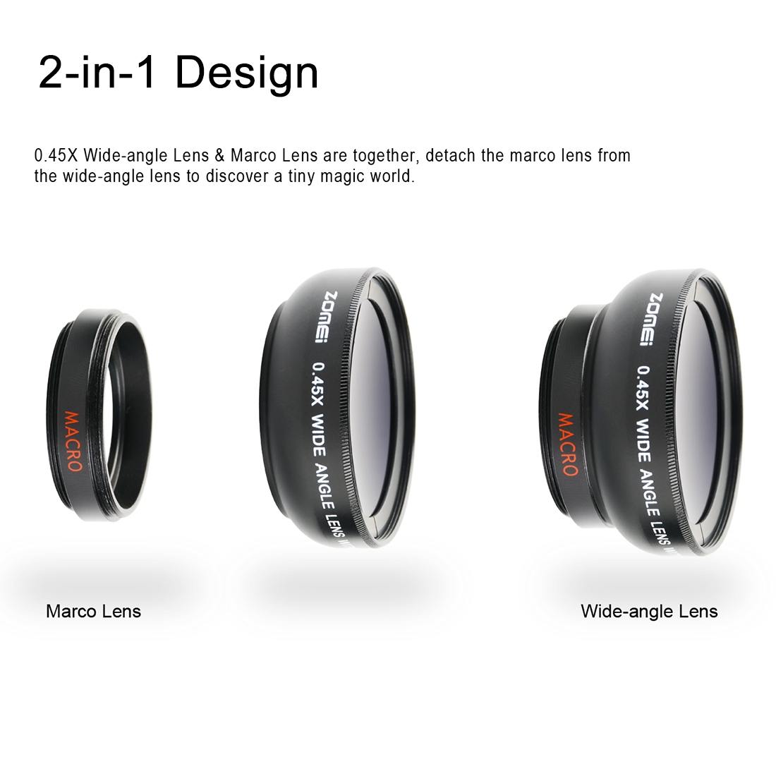 ZOMEI (3 i 1) Universal Vidvinkel-, Fisheye- & Makroobjektiv för smartphones