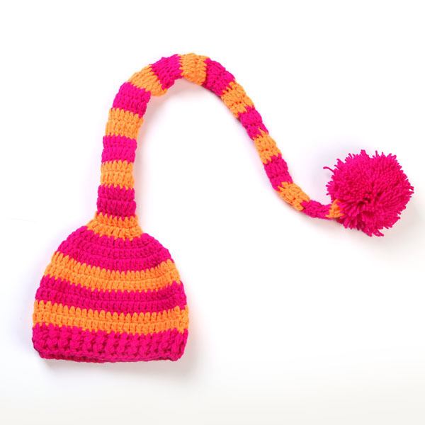  Stickad mössa med boll - Rosa & Orange