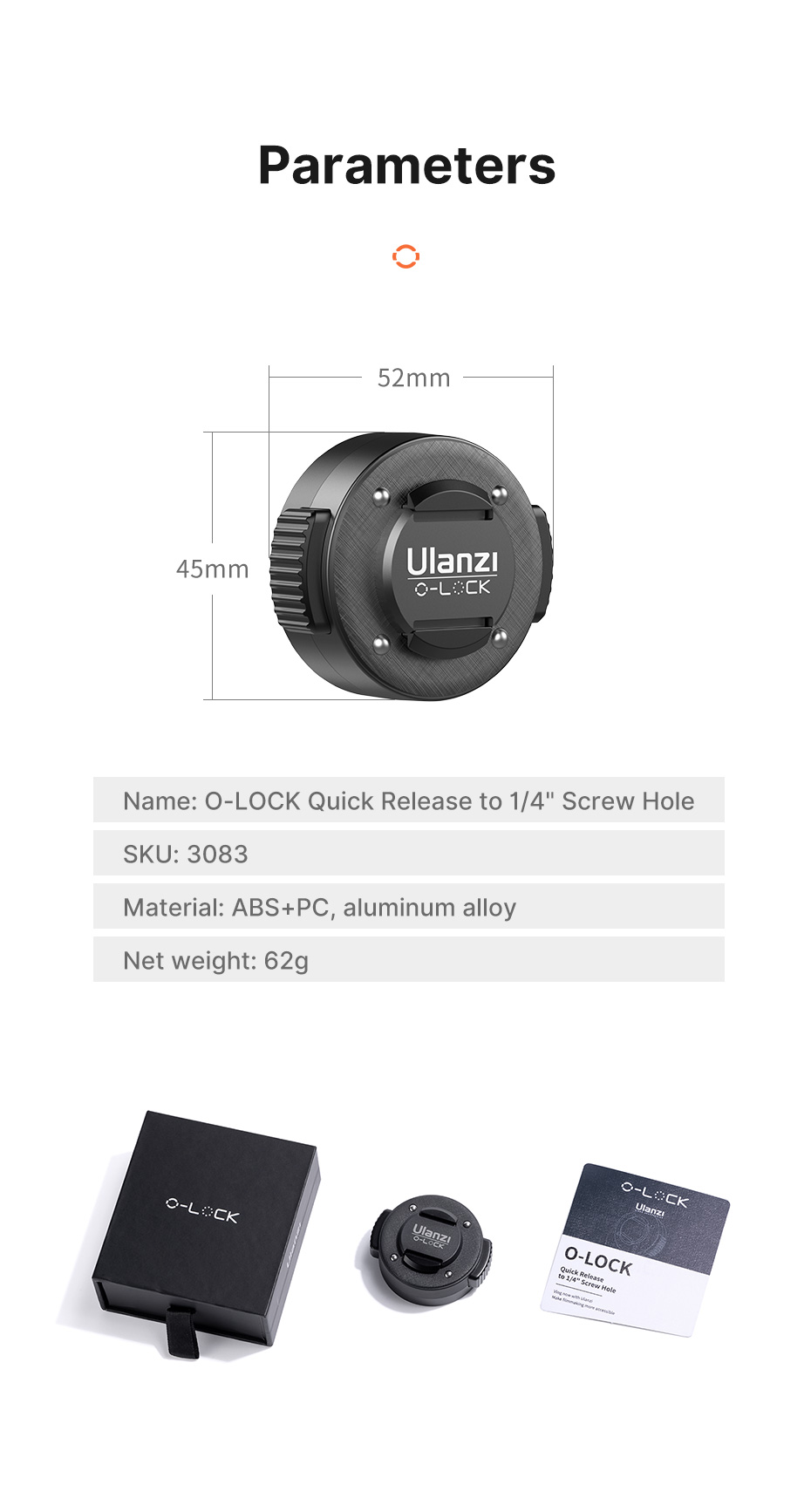 Ulanzi O-LOCK adapter till 1/4-tums gänga