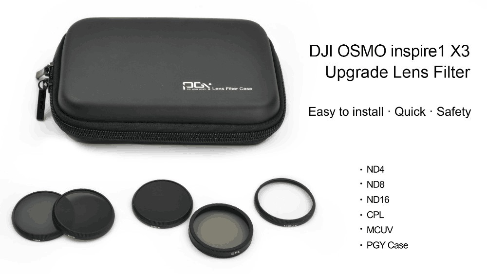 PGYTECH Filter-Kit (5 i 1) ND4, ND8, ND16, CPL, UV för DJI Inspire 1 / Osmo X3