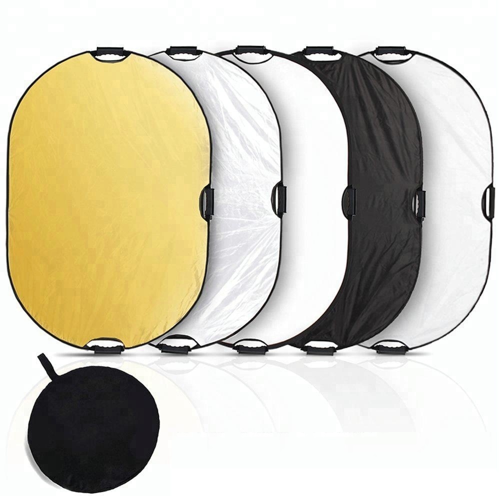 (5 i 1) Oval reflexskärm med handtag ihopfällbar (90x120cm)
