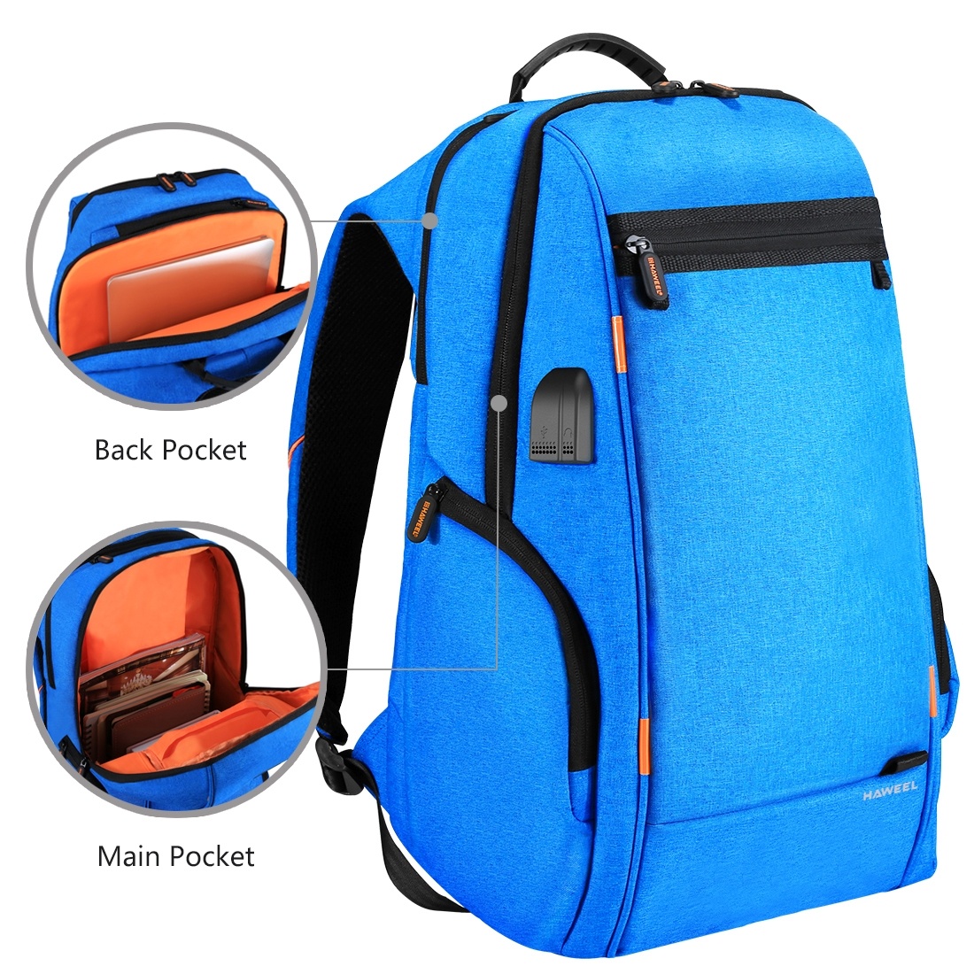 HAWEEL 15.6-tum Laptopryggsäck 7W Solpanel med extern USB-laddningsport (Blå)