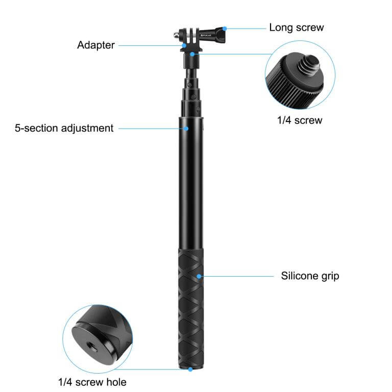  Puluz Selfiepinne 110cm utdragsbar fr kamera/mobil/actionkamera av metall