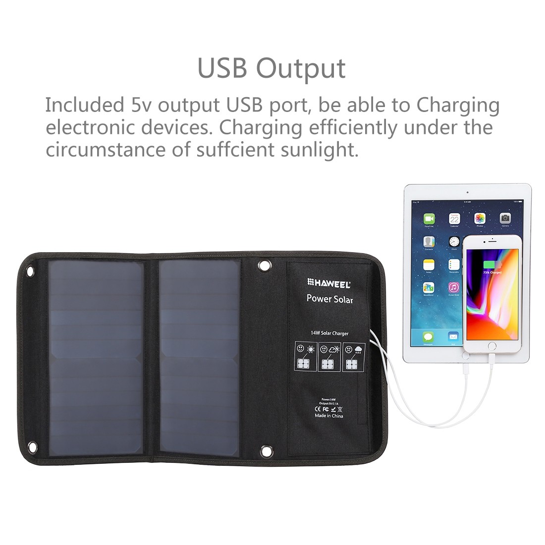 HAWEEL Vikbar Solcellspanel med 2x USB-utgångar