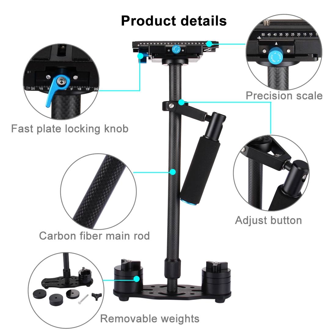 Puluz Stabilizer Kolfiber/Alu 38.5-61.5cm - Retur pga ångerrätten