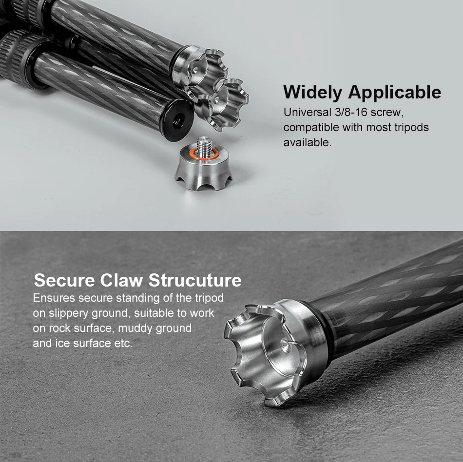  Sunwayfoto TP-02 Rostfria stativfötter med klo – 3/8-tum universalfäste 3-pack från Kamda – snabb leverans och trygg e-handel