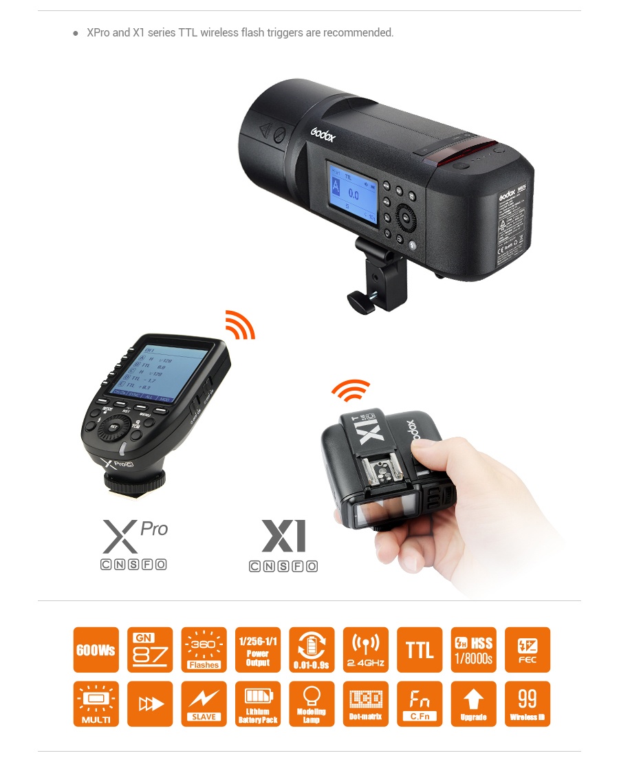 Godox Wistro AD600Pro TTL Studioblixt-kit för Bowen