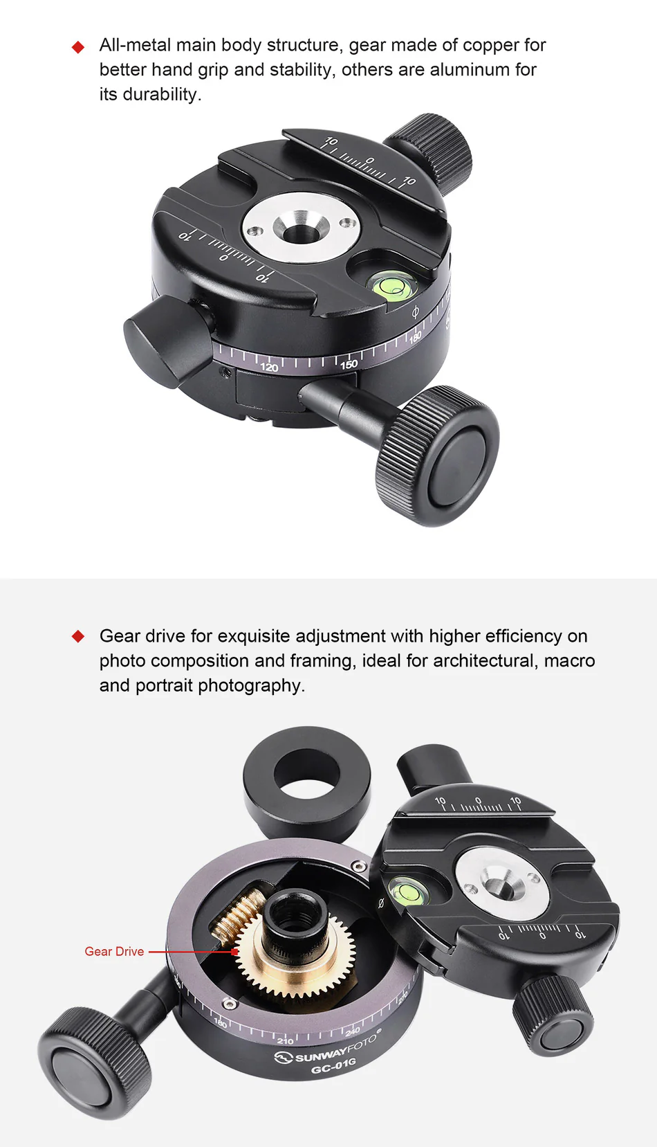  Sunwayfoto GC-01 Gear Panning Clamp – precisionshuvud för panorama & arkitektur från Kamda – snabb leverans och trygg e-handel