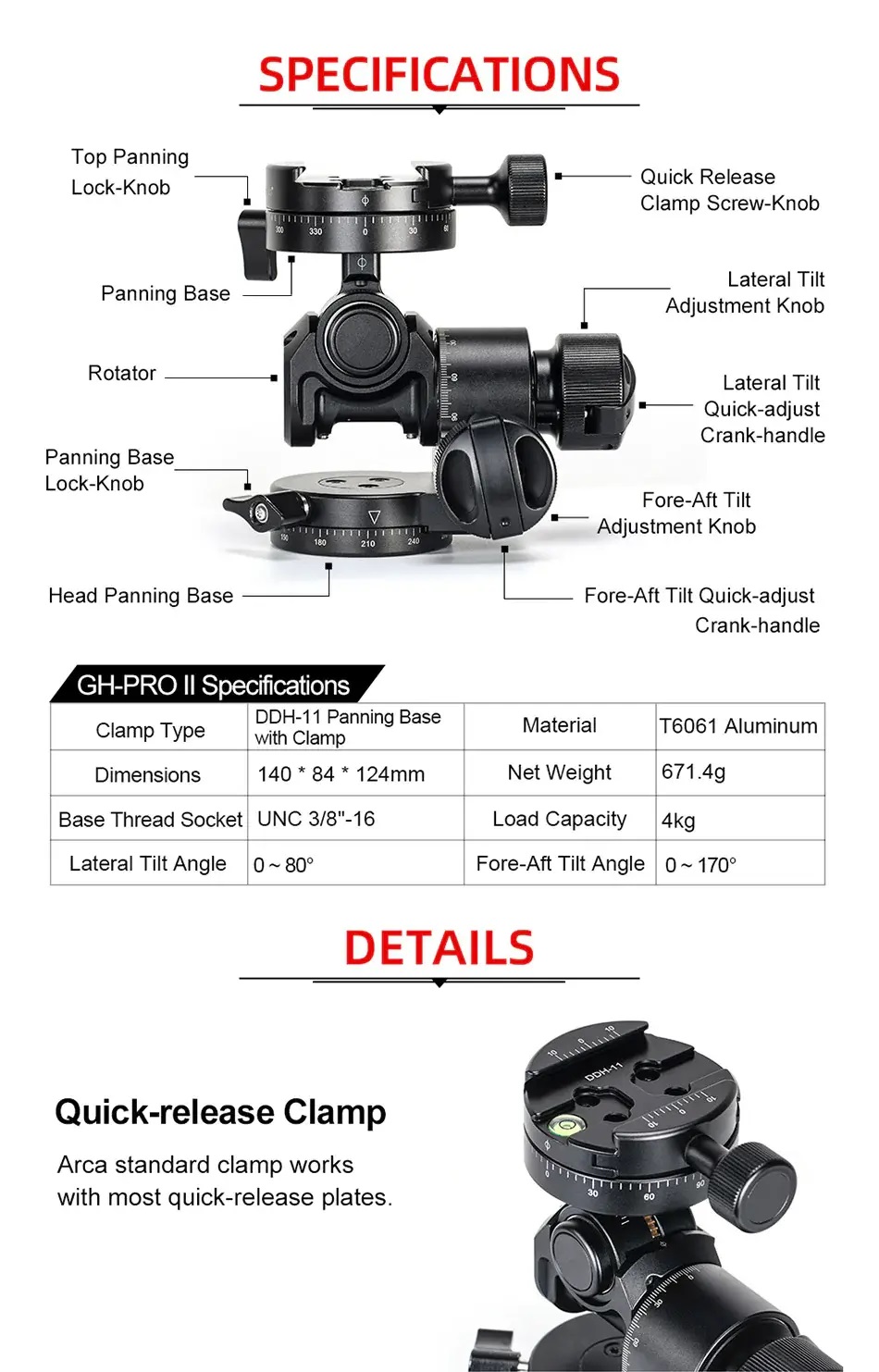  Sunwayfoto Geared Head GH-PRO II - Vxelhuvud fr exakt justering