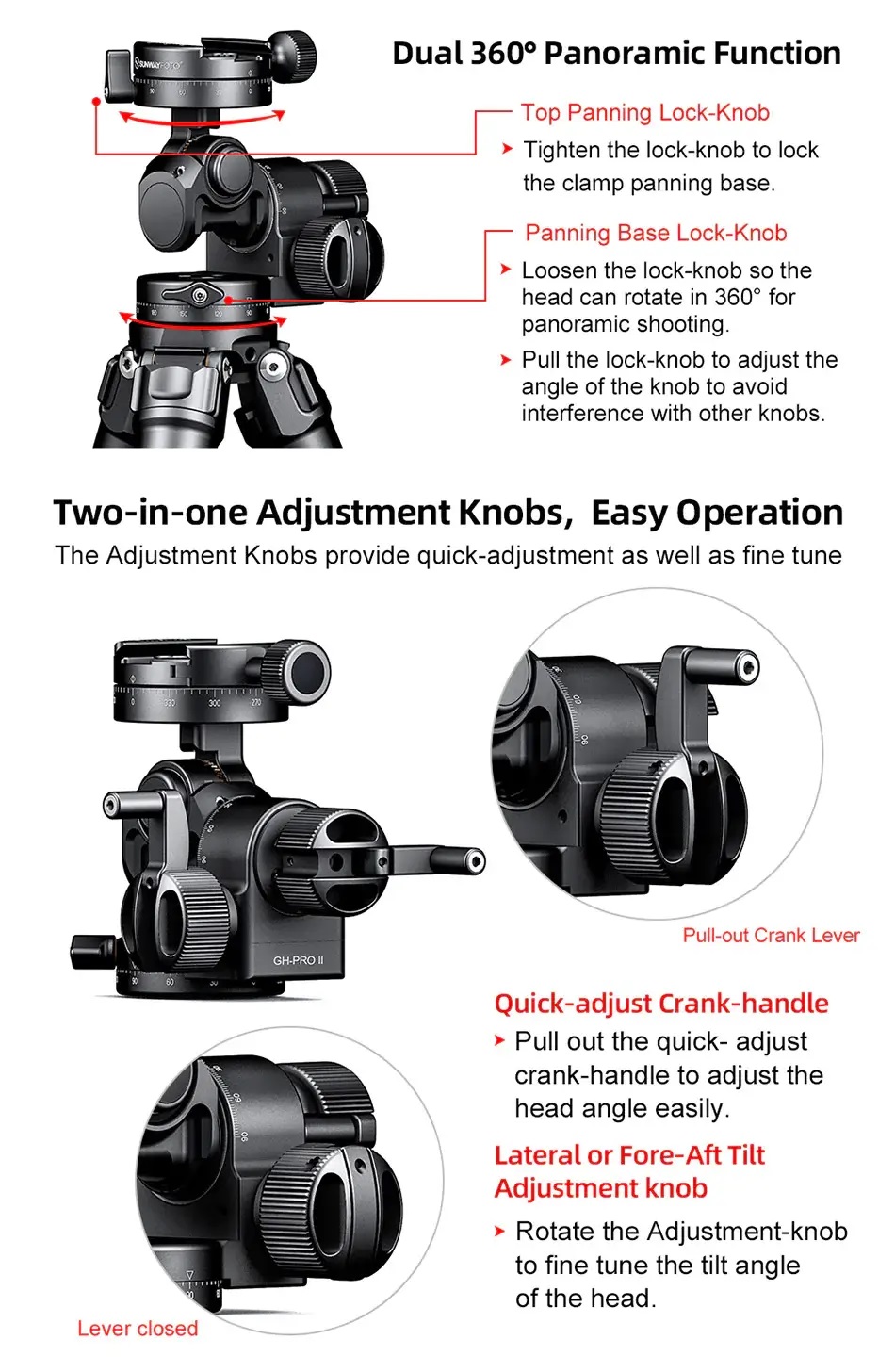  Sunwayfoto Geared Head GH-PRO II - Vxelhuvud fr exakt justering