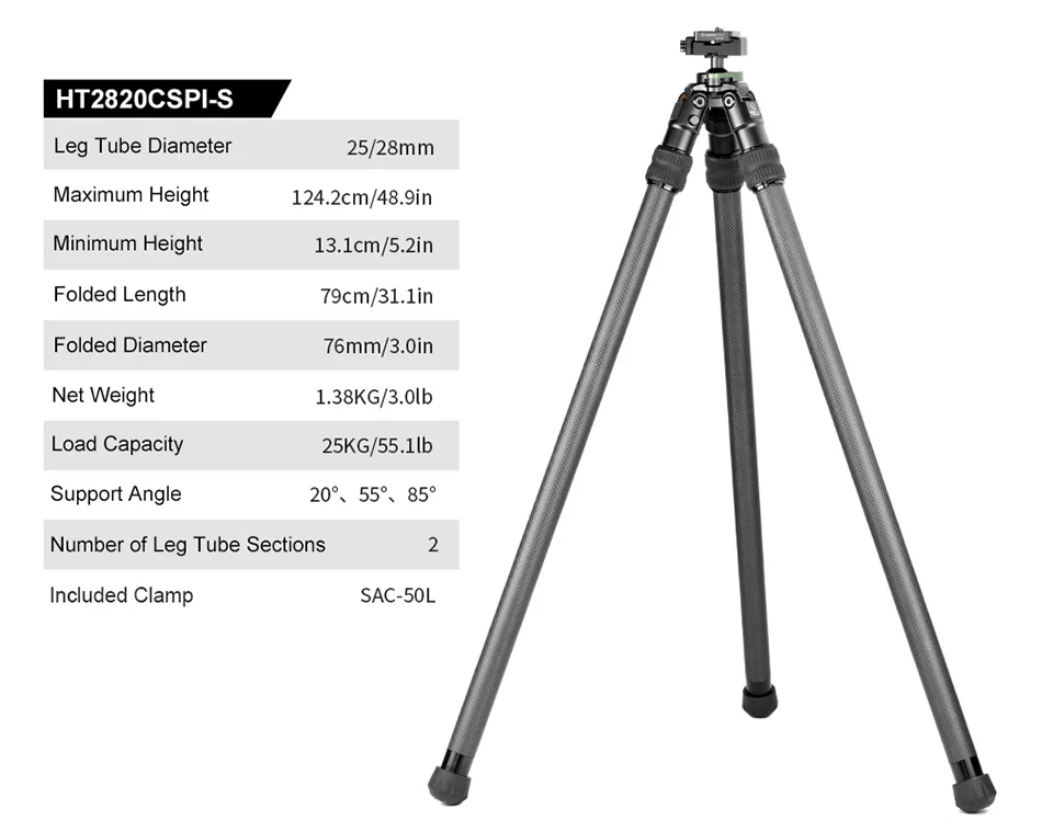  Sunwayfoto HT2820CSPI-S kolfiberstativ 124cm med integrerat kulhuvud och Arca från Kamda – snabb leverans och trygg e-handel