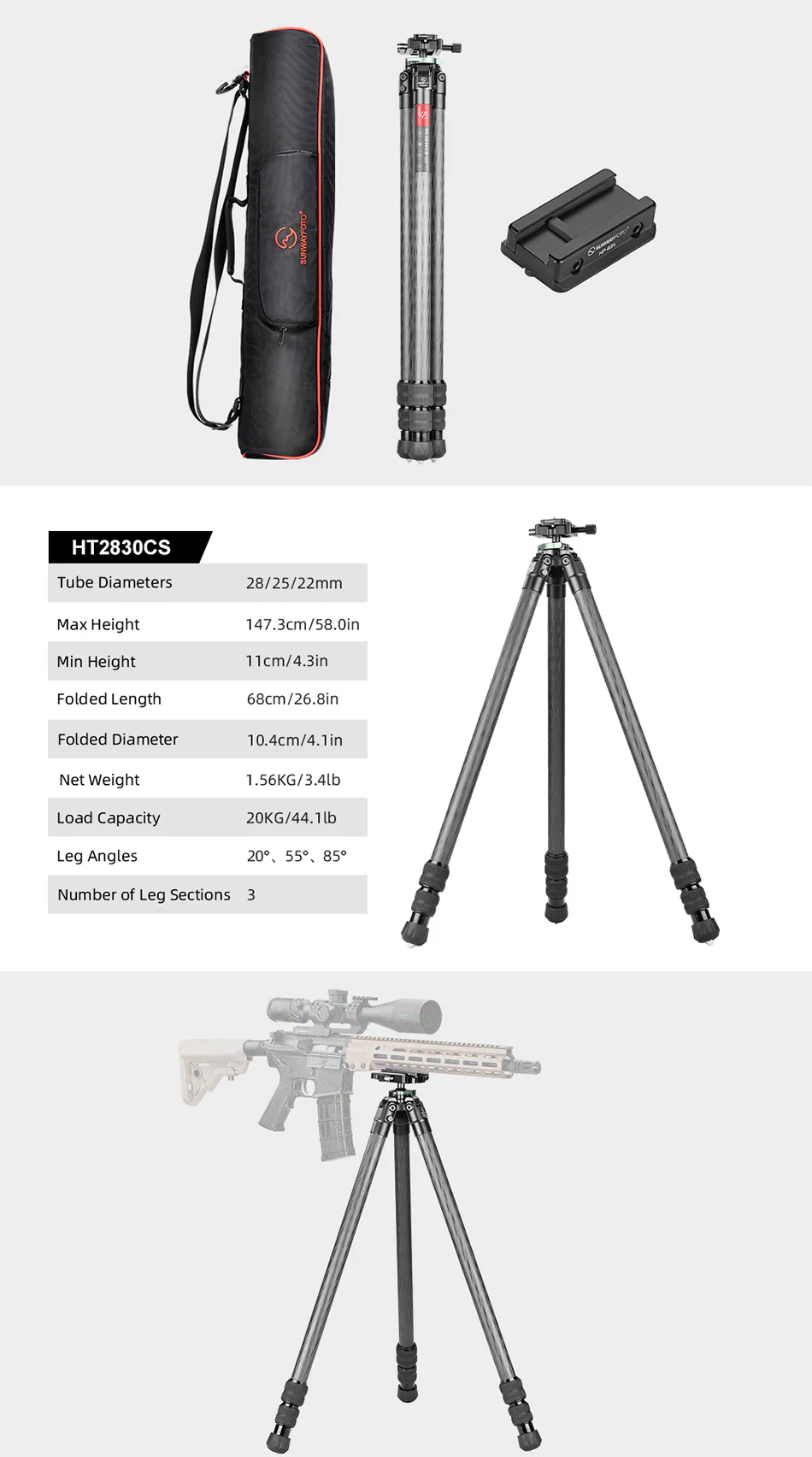 Sunwayfoto HT2830CS Kolfiberstativ 147cm 20 kg