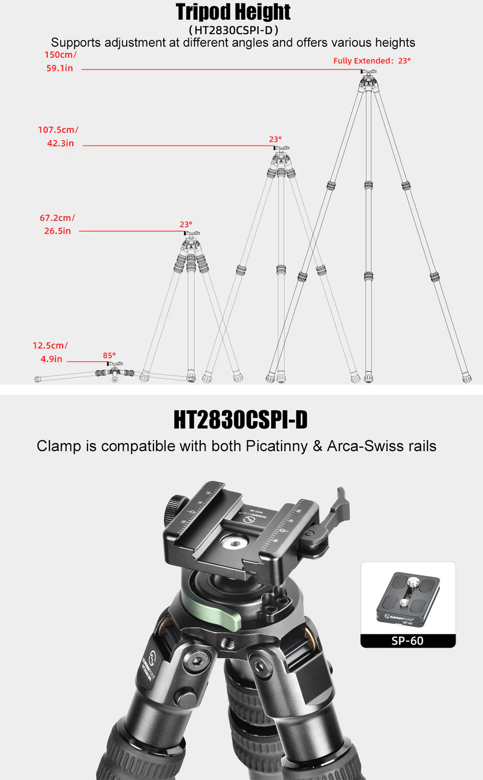  Sunwayfoto HT2830CSPI-S kolfiberstativ 150cm med integrerat kulhuvud och Arca från Kamda – snabb leverans och trygg e-handel