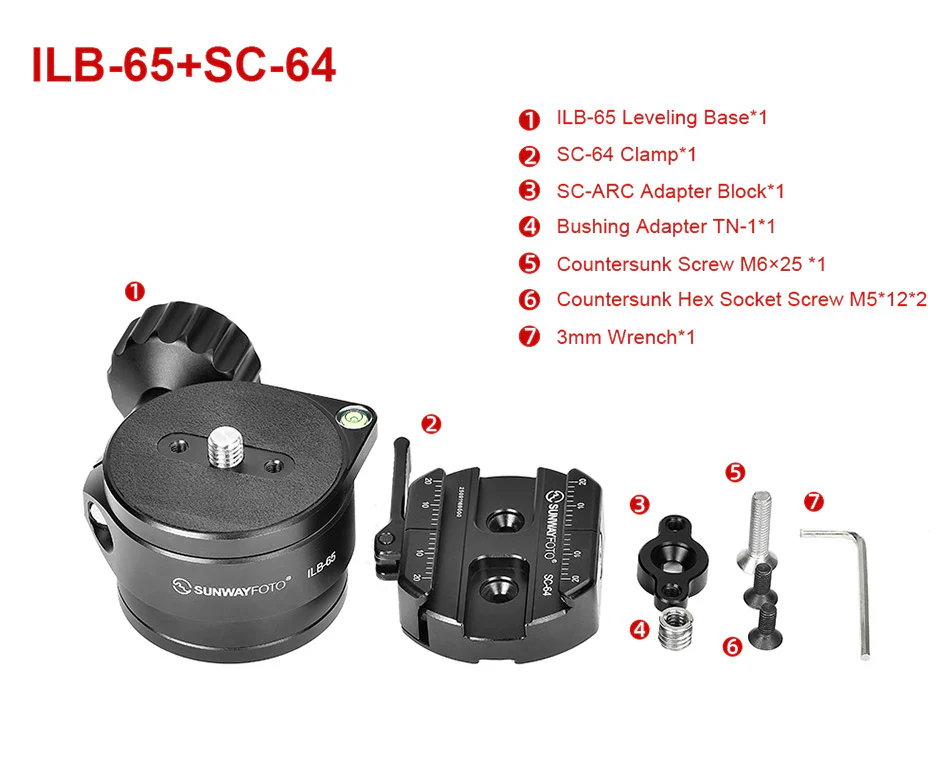  Sunwayfoto ILB-65+SC-64 65 mm nivelleringsbas med Arca-Swiss från Kamda – snabb leverans och trygg e-handel