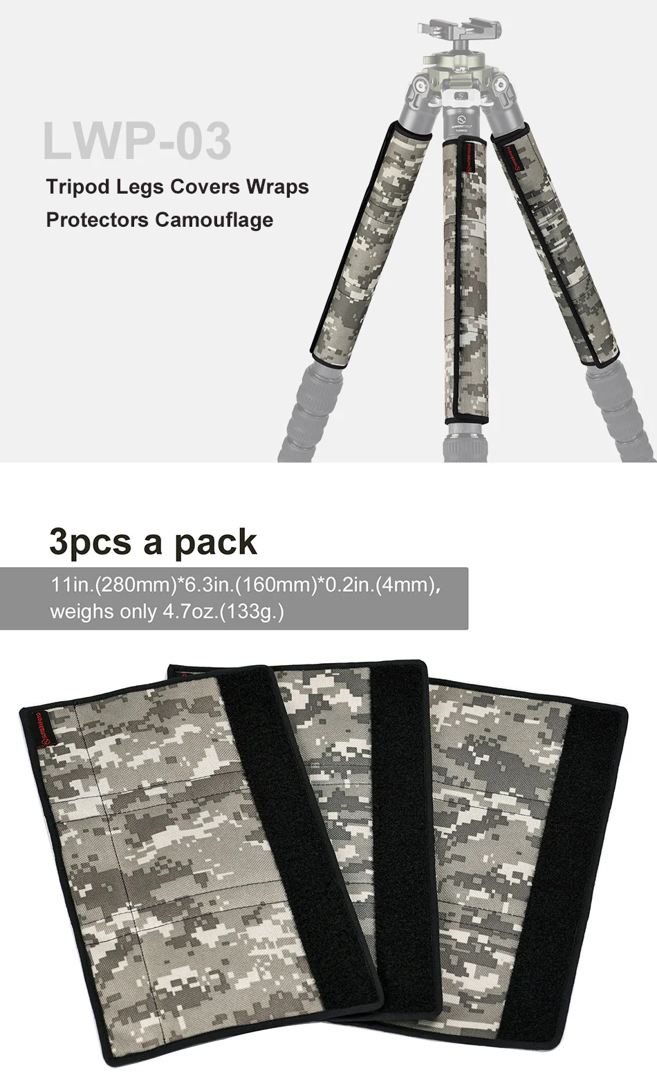  Sunwayfoto Kamouflage stativbenskydd 3-pack – Passar bendiameter 28–36 mm från Kamda – snabb leverans och trygg e-handel