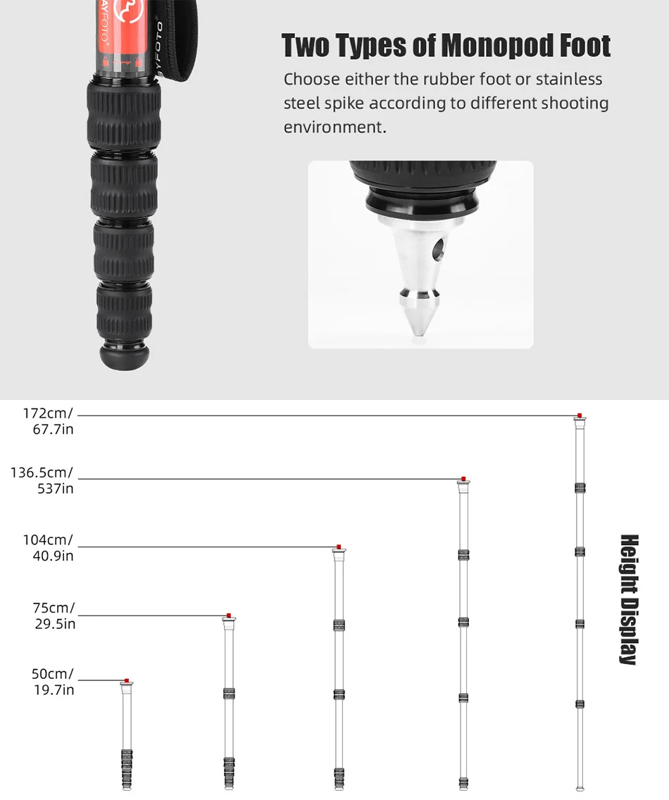  Sunwayfoto M3650C enbensstativ i kolfiber – 172 cm, 10 kg från Kamda – snabb leverans och trygg e-handel