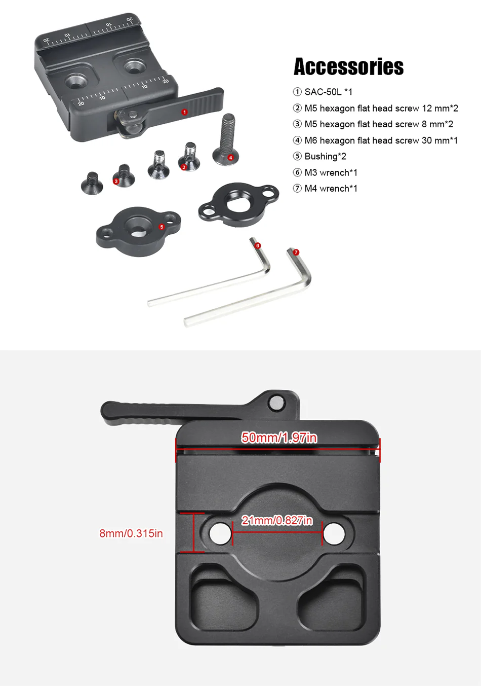  Sunwayfoto SAC-50L 50 mm snabbfäste med spaklås för Arca-Swiss & A.R.M.S 17S från Kamda – snabb leverans och trygg e-handel