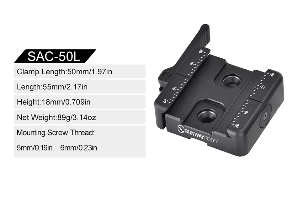  Sunwayfoto SAC-50L 50 mm snabbfäste med spaklås för Arca-Swiss & A.R.M.S 17S från Kamda – snabb leverans och trygg e-handel