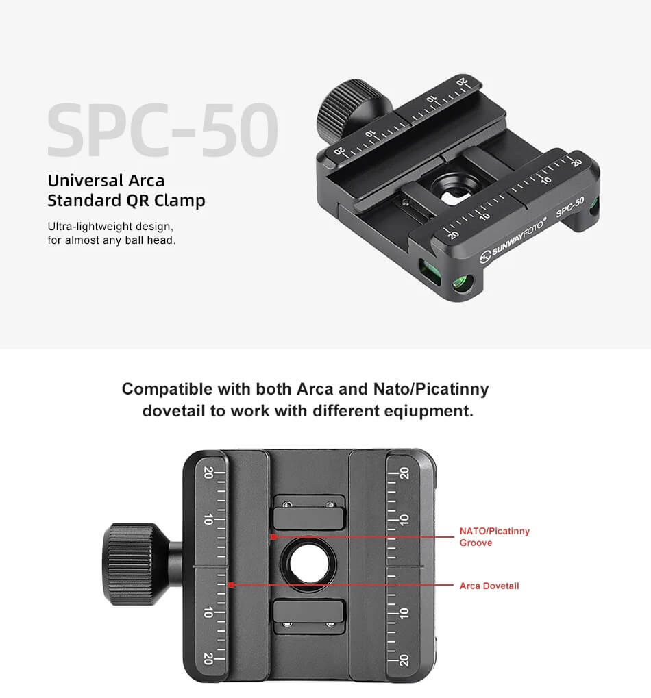  Sunwayfoto SPC-50 Fste med lsratt fr Arca & Picatinny