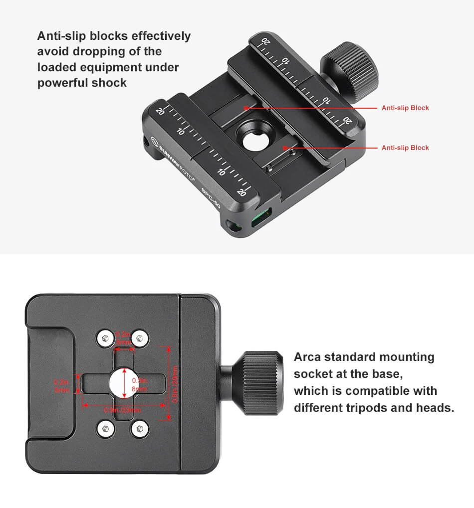  Sunwayfoto SPC-50 Fste med lsratt fr Arca & Picatinny