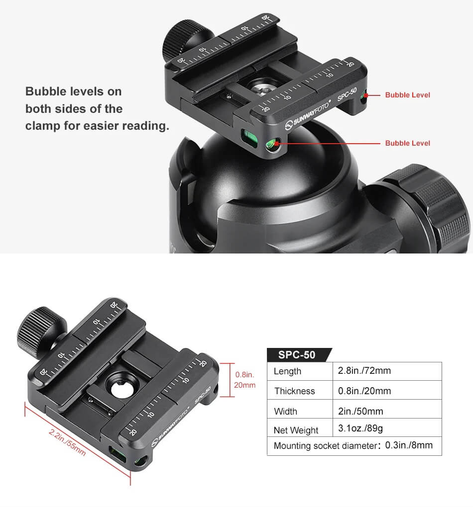  Sunwayfoto SPC-50 Fste med lsratt fr Arca & Picatinny