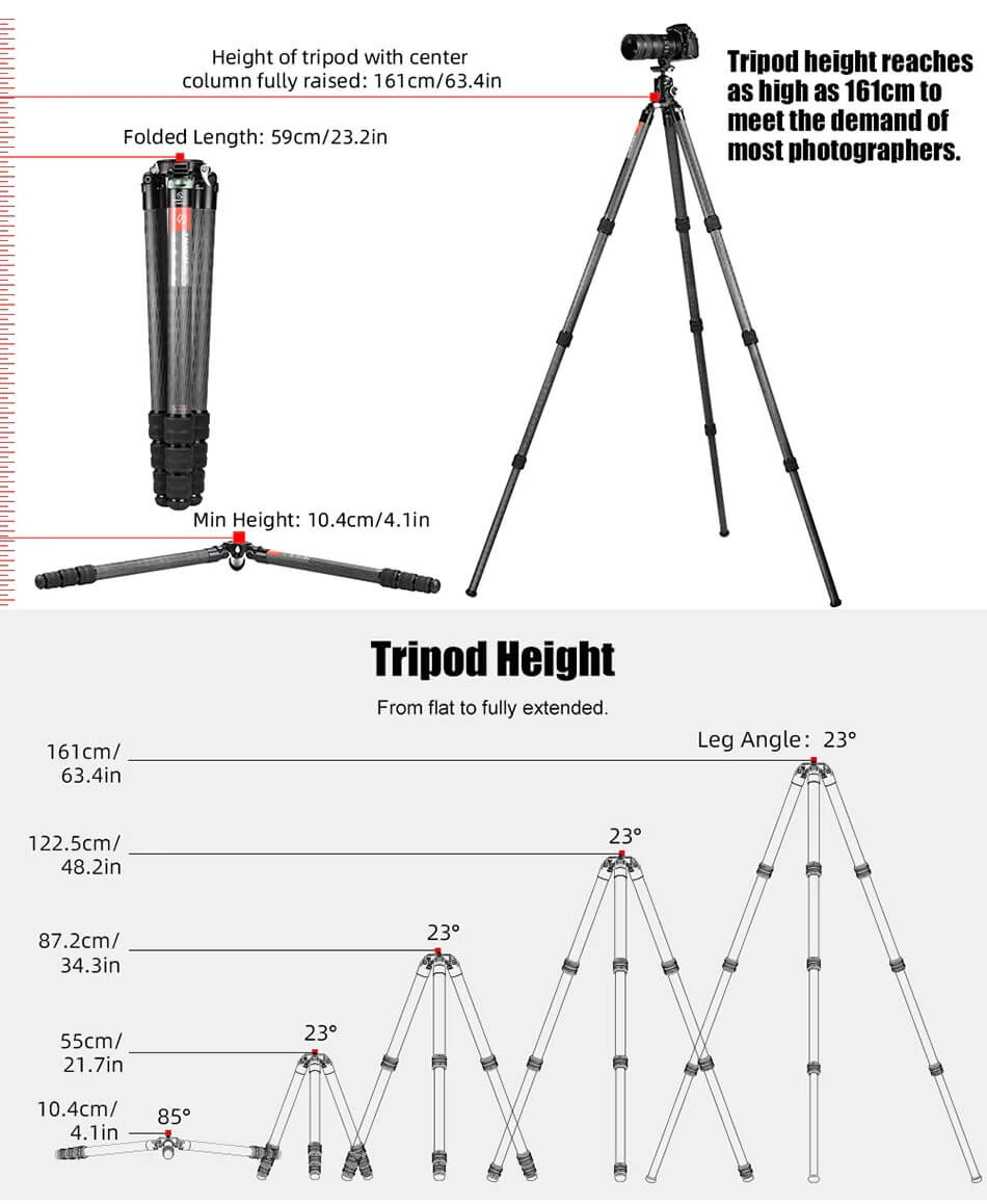  Sunwayfoto T4040CM Kolfiberstativ 161cm fr tung utrustning foto/jakt 40 kg