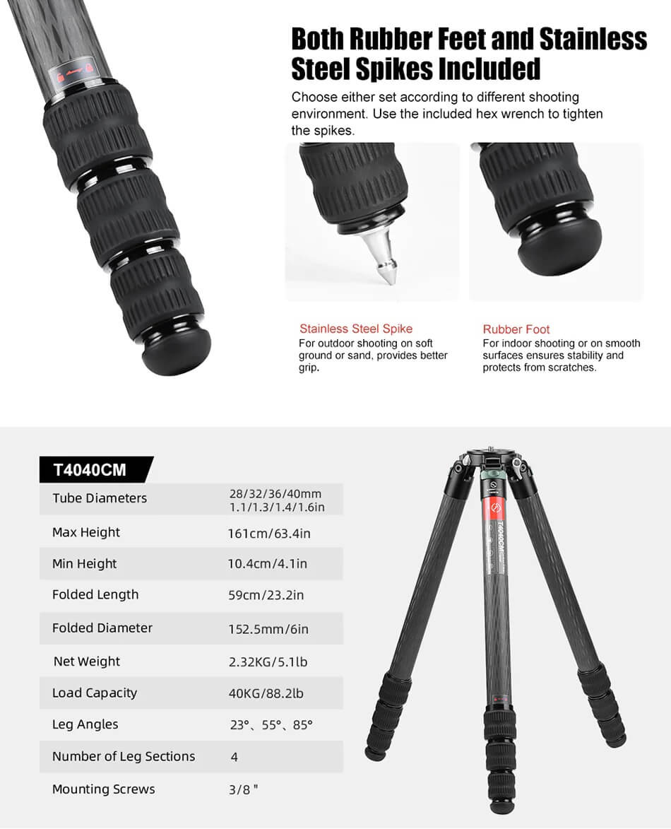  Sunwayfoto T4040CM Kolfiberstativ 161cm fr tung utrustning foto/jakt 40 kg