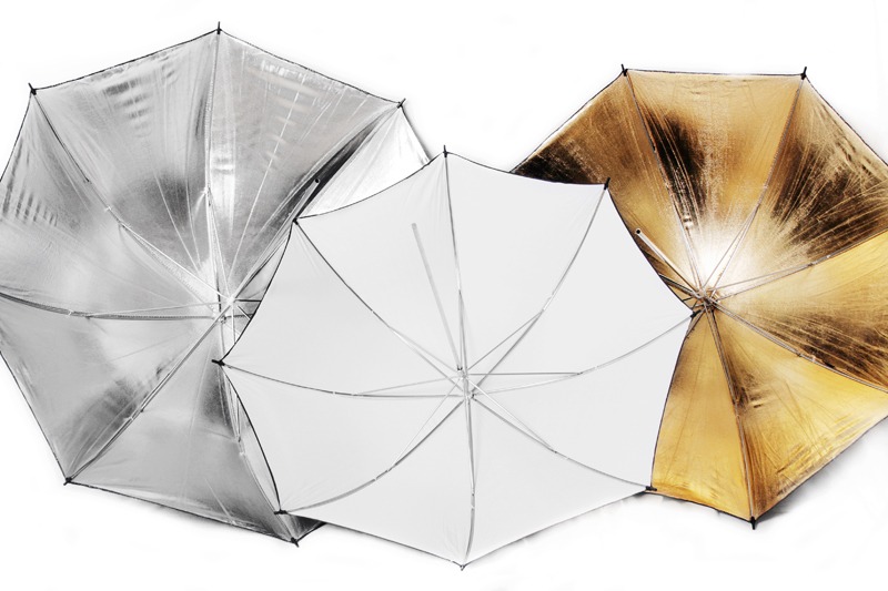  Fotoparaplypaket med 3 fotoparaplyer 85cm- Guld, silver & vit