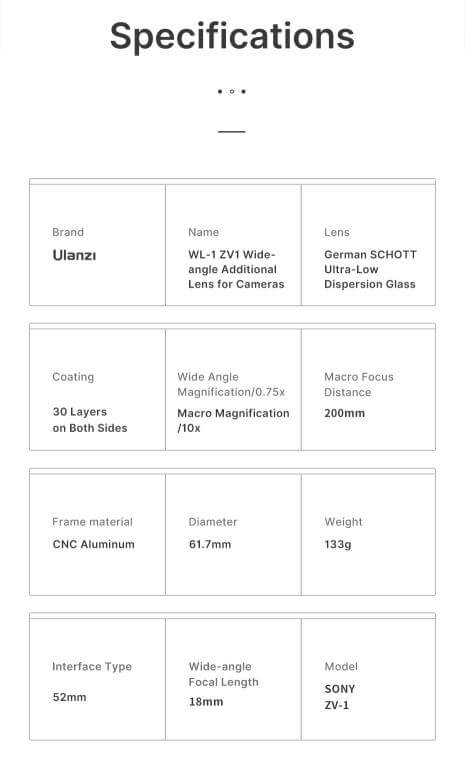  Ulanzi WL-1 18mm Vidvinkellins & 10x Makrolins fr Sony ZV-1