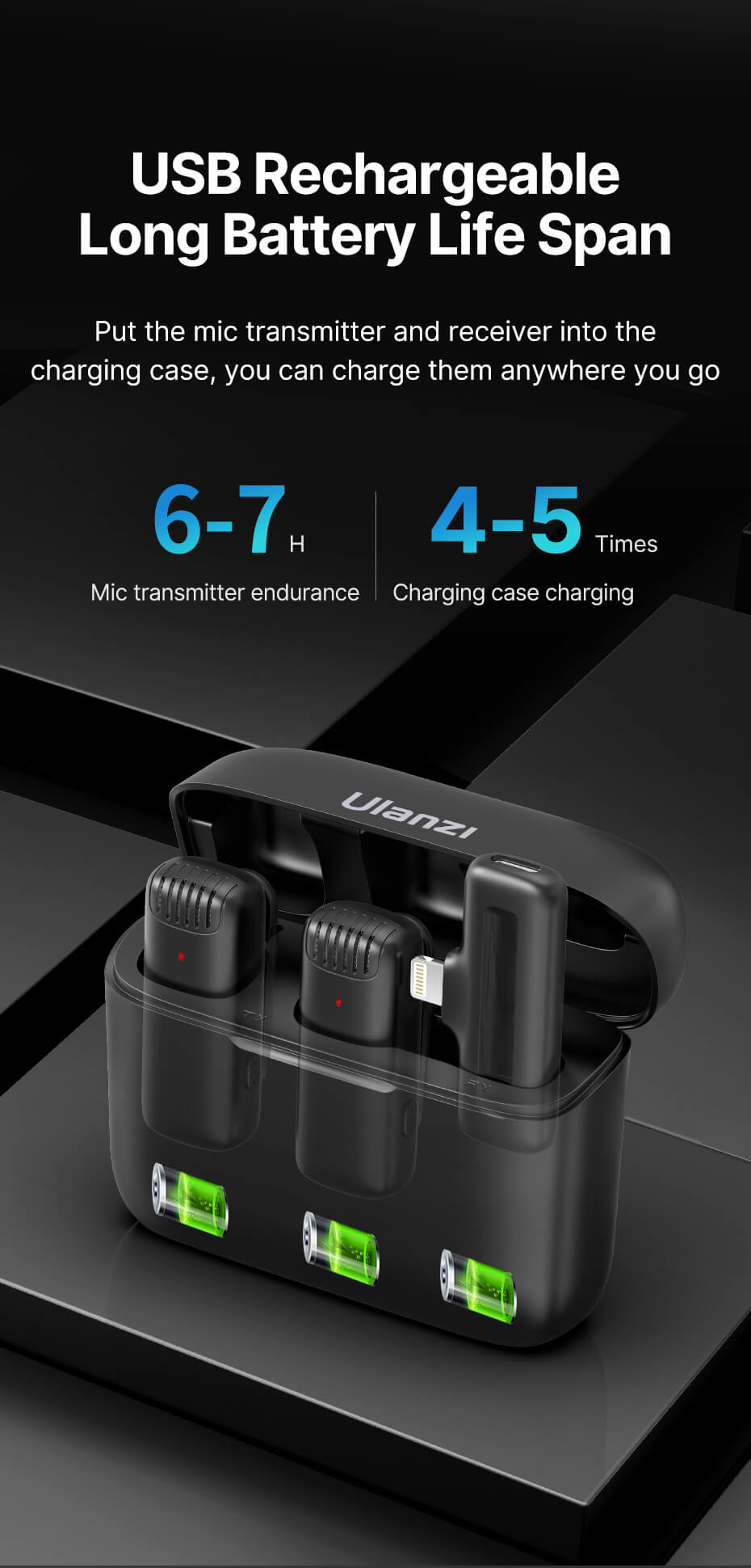 Ulanzi J12 Trådlöst mikrofonsystem för mobil/surfplatta med laddbox android