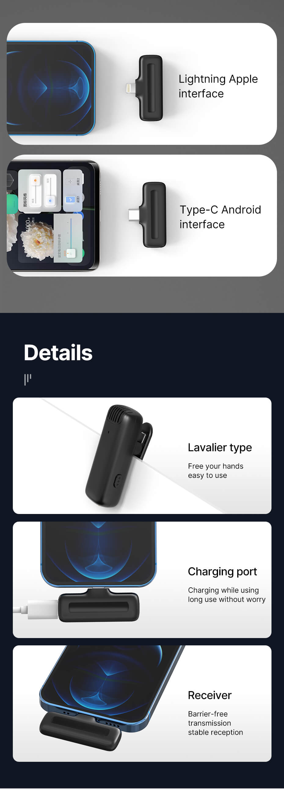 Ulanzi J12 Trådlöst mikrofonsystem för mobil/surfplatta med laddbox android