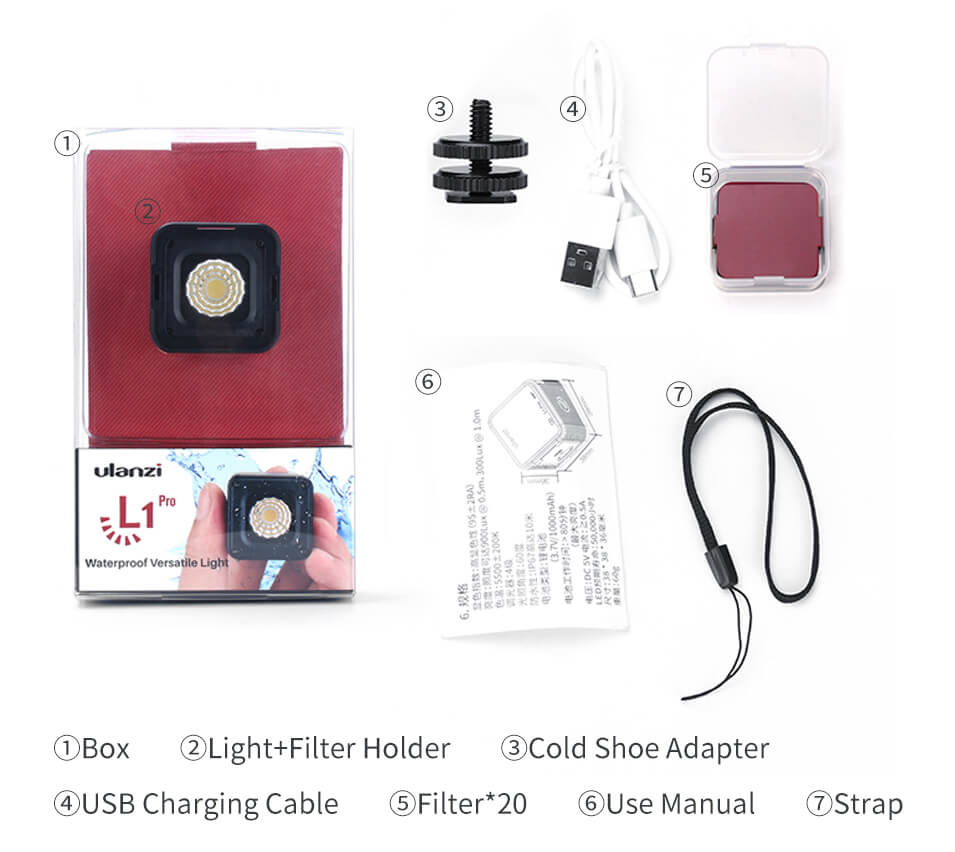  Ulanzi Led-belysning vattentt 10m IP67 fr mobil & actionkamera