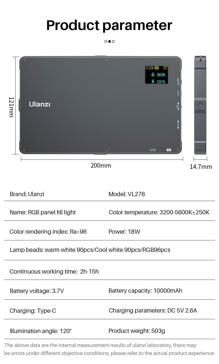 Ulanzi RGB LED-panel för kamera med inbyggt batteri