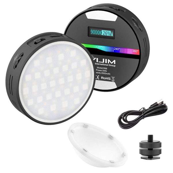 VIJIM RGB Videolampa mini för kamera/mobil med inbyggt batteri & diffuser