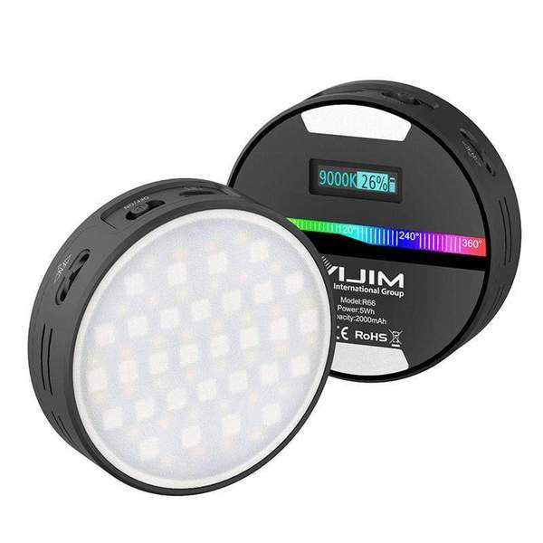 VIJIM RGB Videolampa mini för kamera/mobil med inbyggt batteri & diffuser