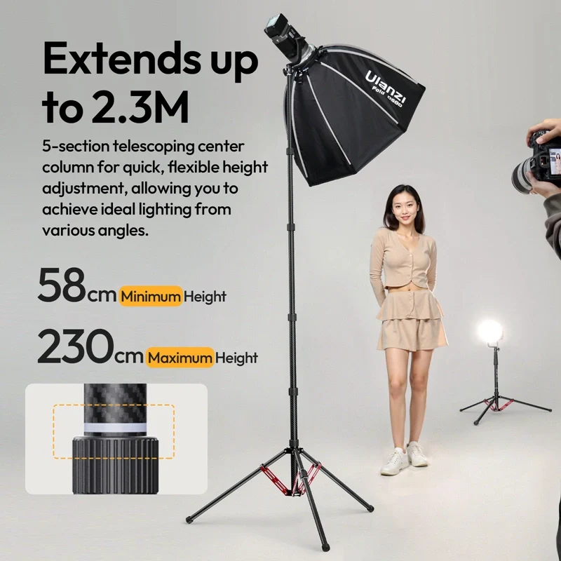  Ulanzi T230 – portabelt kolfiber-belysningsstativ 230 cm med vändbara ben från Kamda – snabb leverans och trygg e-handel