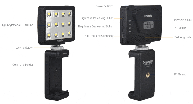  Commlite Mini videolampa 12st lysdioder - Fr SmartPhone & Kamera
